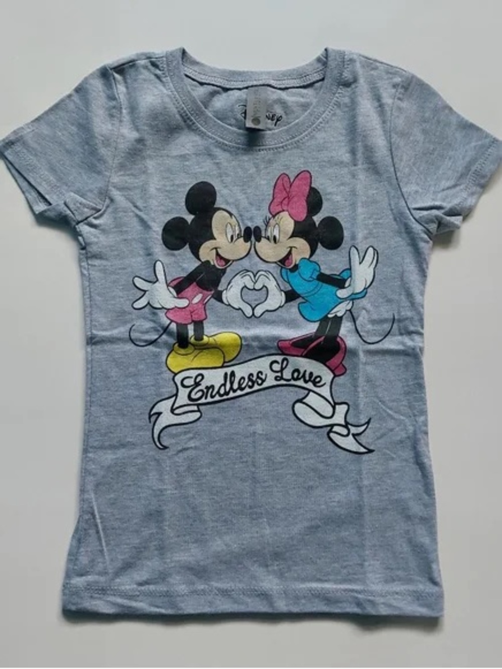 Disney Women’s Gray 'Endless Love' Mickey & Minnie Short Sleeve Tee